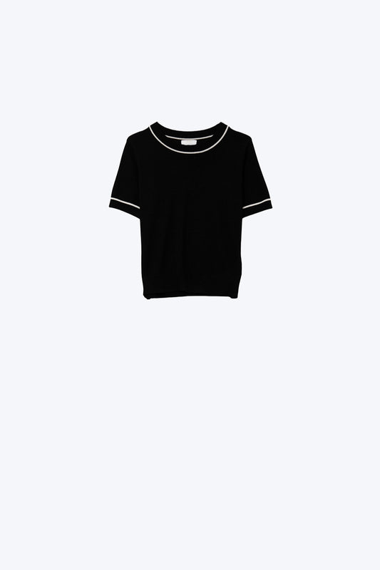 Q2 Black Short Sleeve Knit Top with Contrast Trims