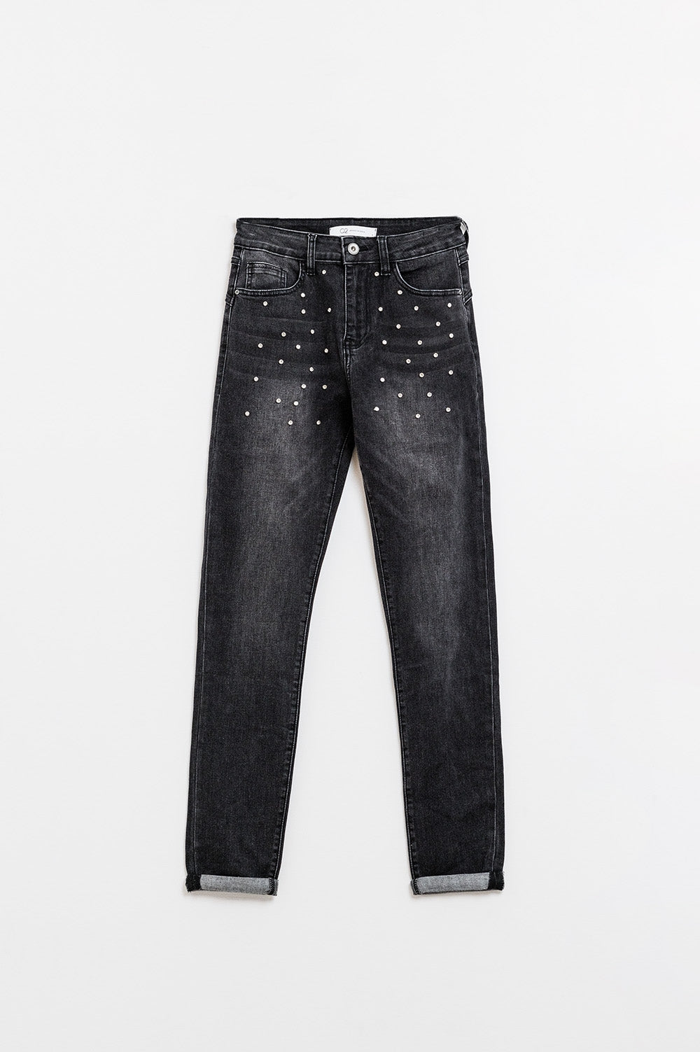 Calça de ganga skinny preta com strass