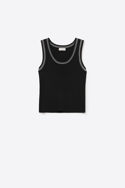 Q2 Black Sleeveless Knit Top with Metallic Trim