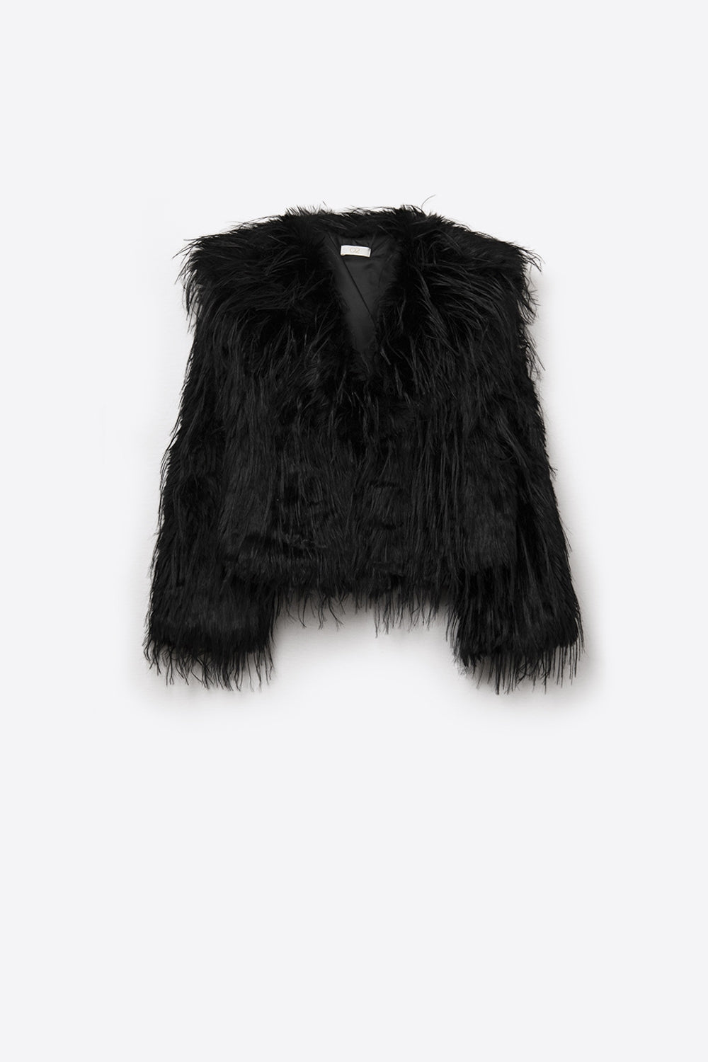 Black Statement Faux Fur Jacket with Big Collar
