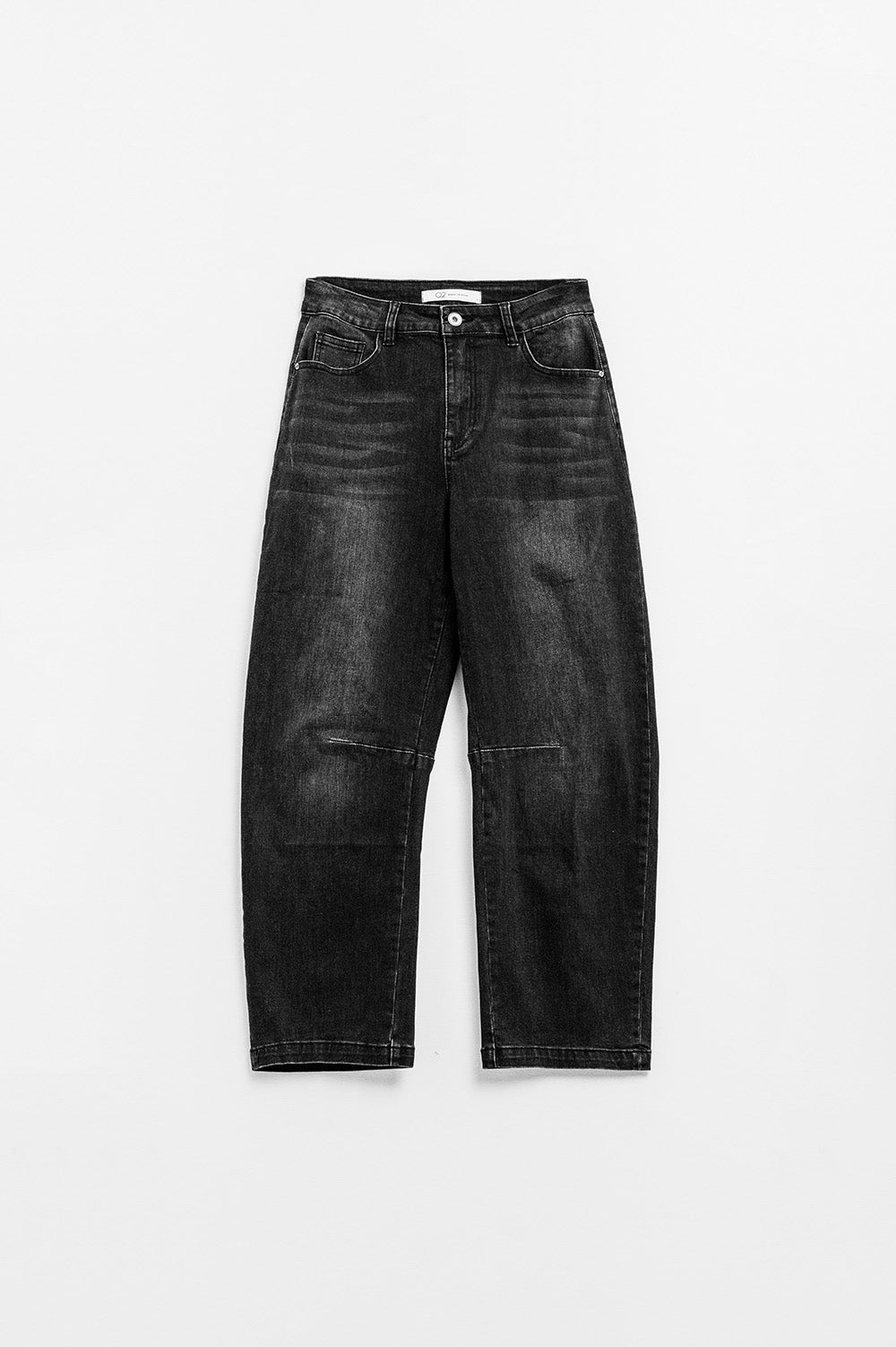 Calça de ganga Preta Reta com Detalhe de Costura
