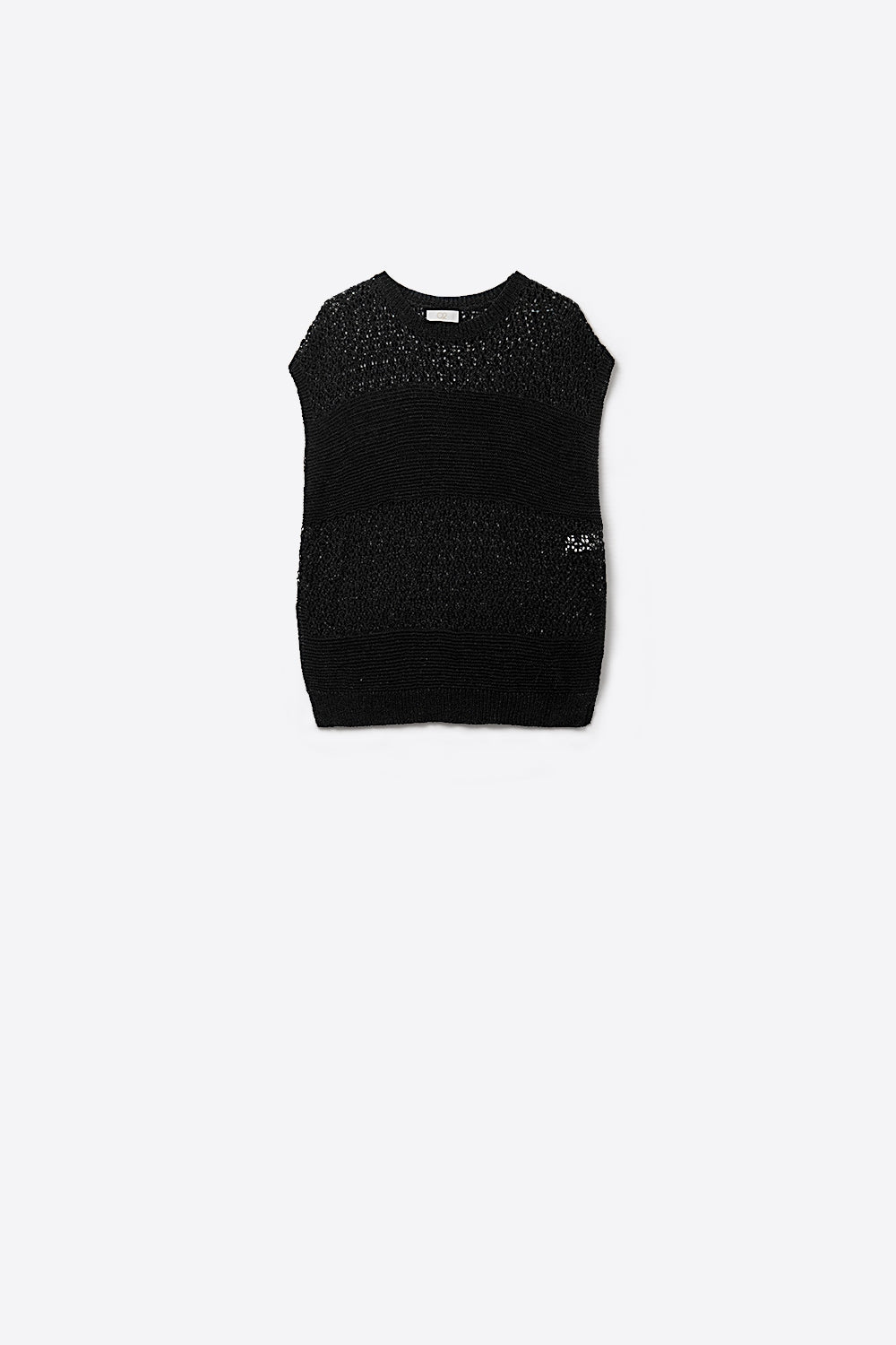 Q2 Black sweater with soft open knit and dropped sleeves