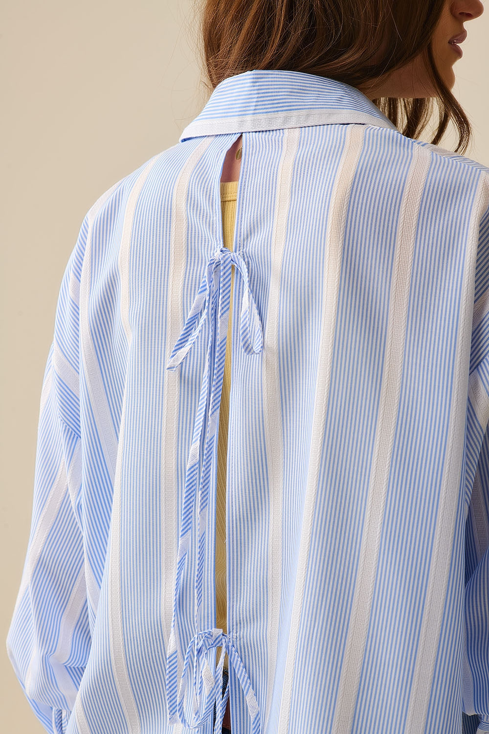 Blue and White relaxed fit Striped Shirt Tie at The Back