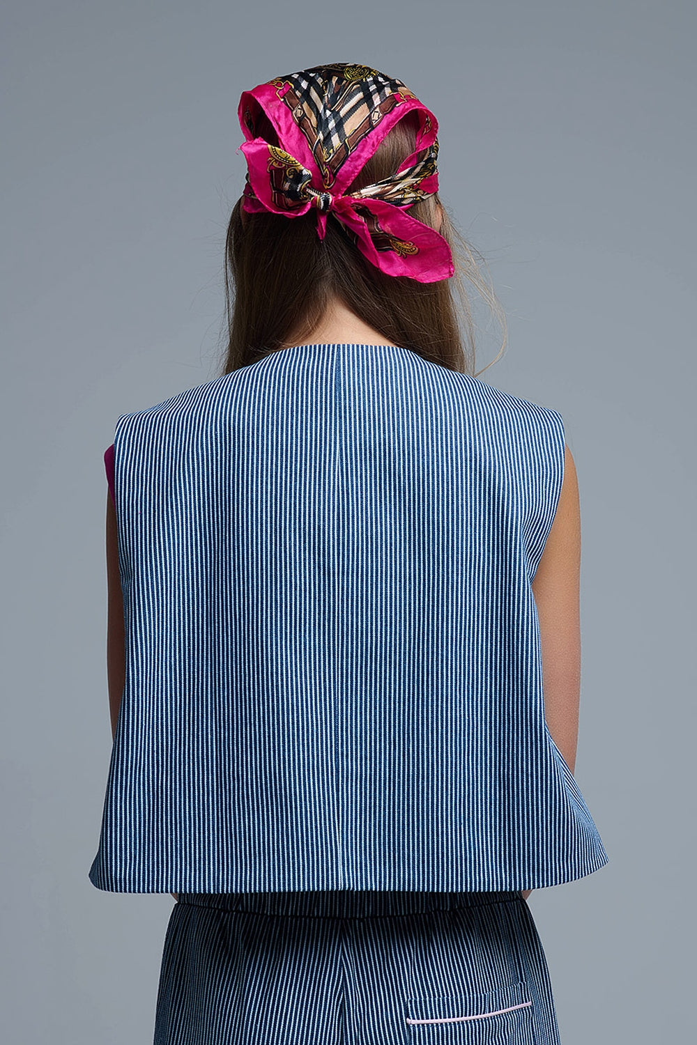 Blue and White Striped Crew Neck Vest