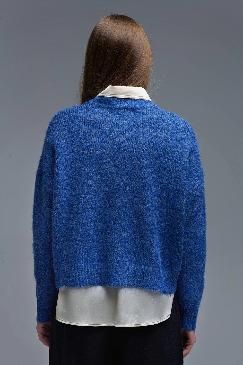 Blue Crew Neck Sweater With Striped Hearts