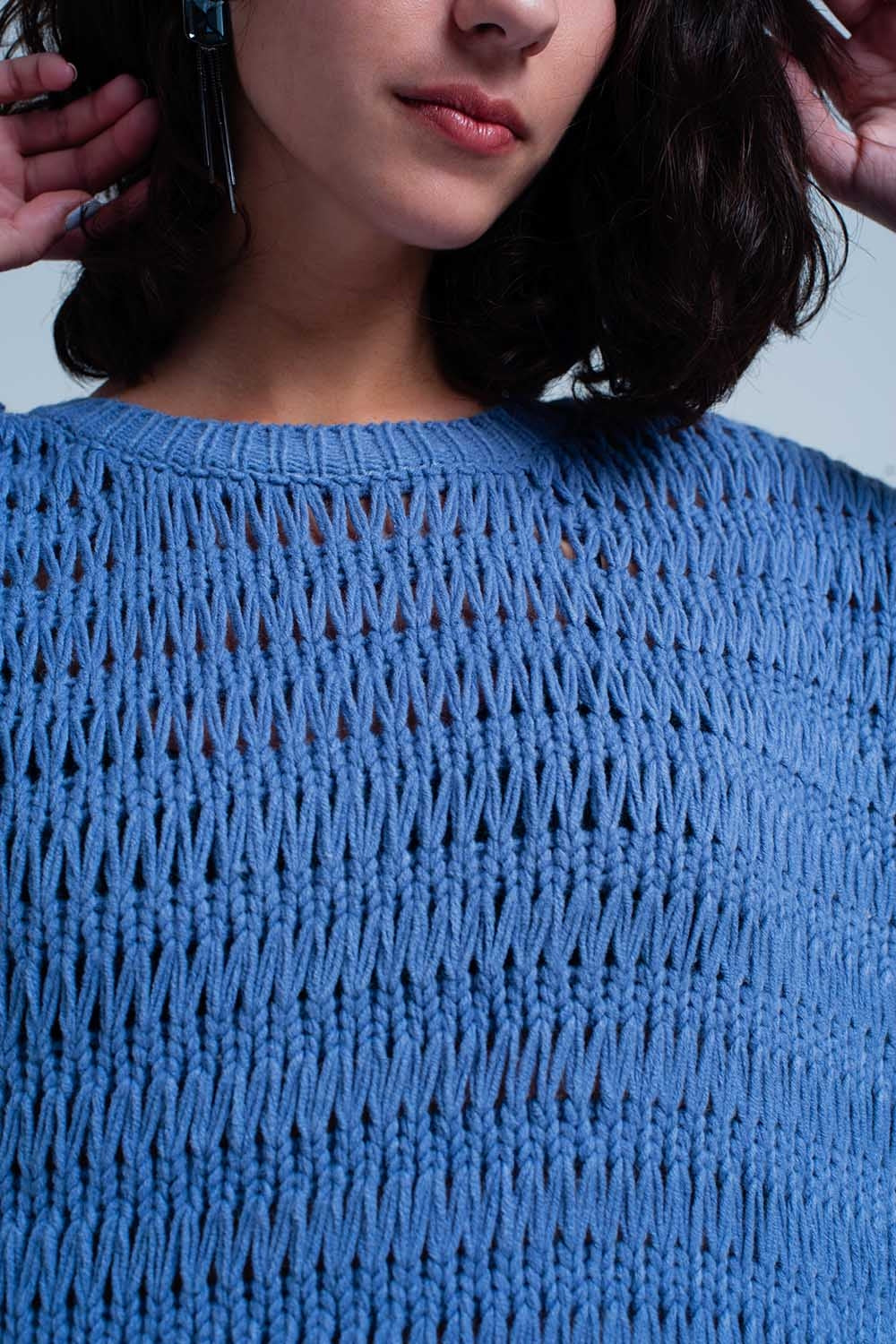 Blauwe Dropstitch gebreide trui