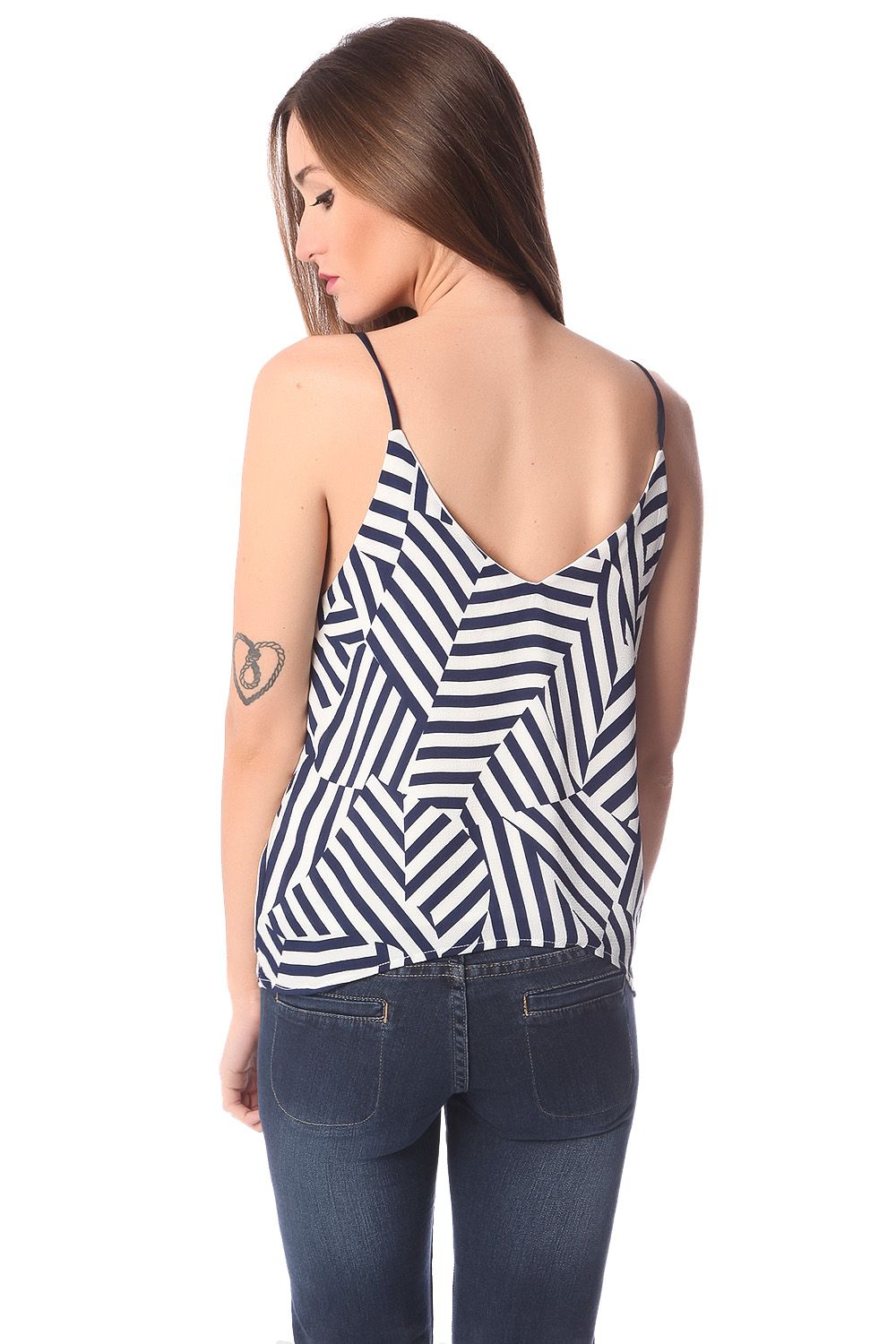 Blauwe cami-top met geo-print