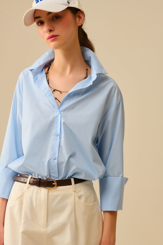 Q2 Blue poplin shirt with extra-wide cuffs