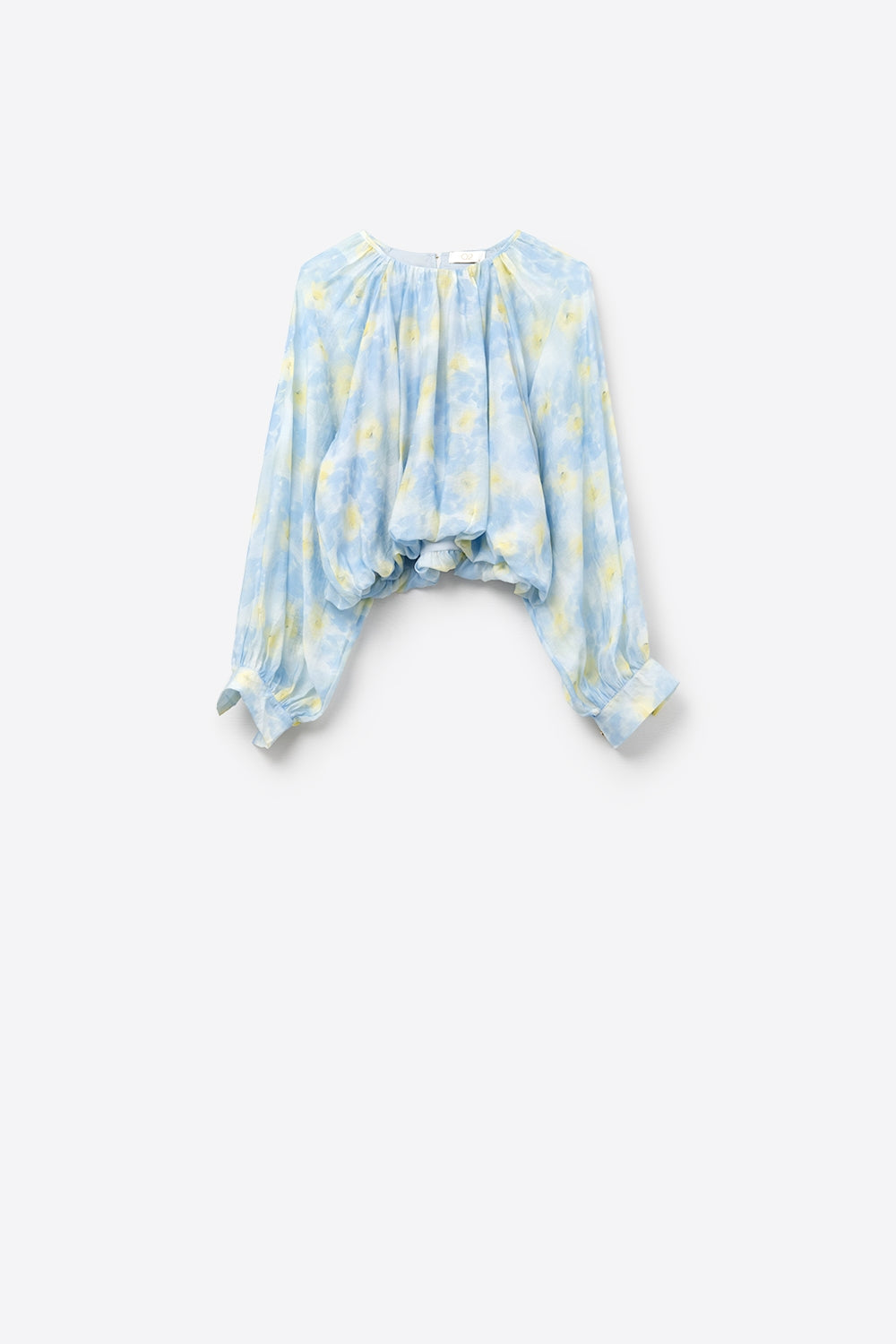 Q2 Blue printed chiffon blouse with balloon sleeves