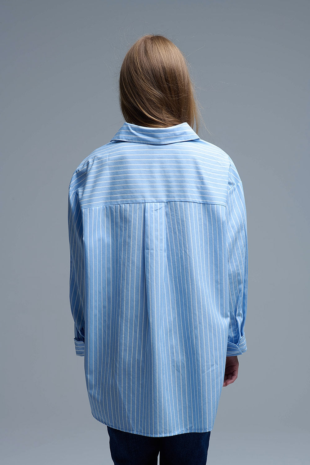 Blue Relaxed Striped Shirt With Heart Seam Detail