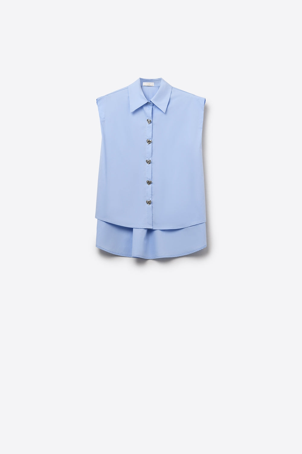 Blue Sleeveless Blouse with Heart-shaped Buttons