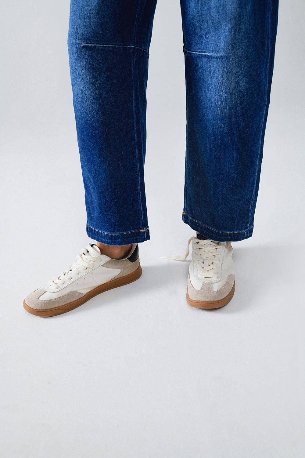 Calça de ganga Azul Reta com Detalhes de Costura