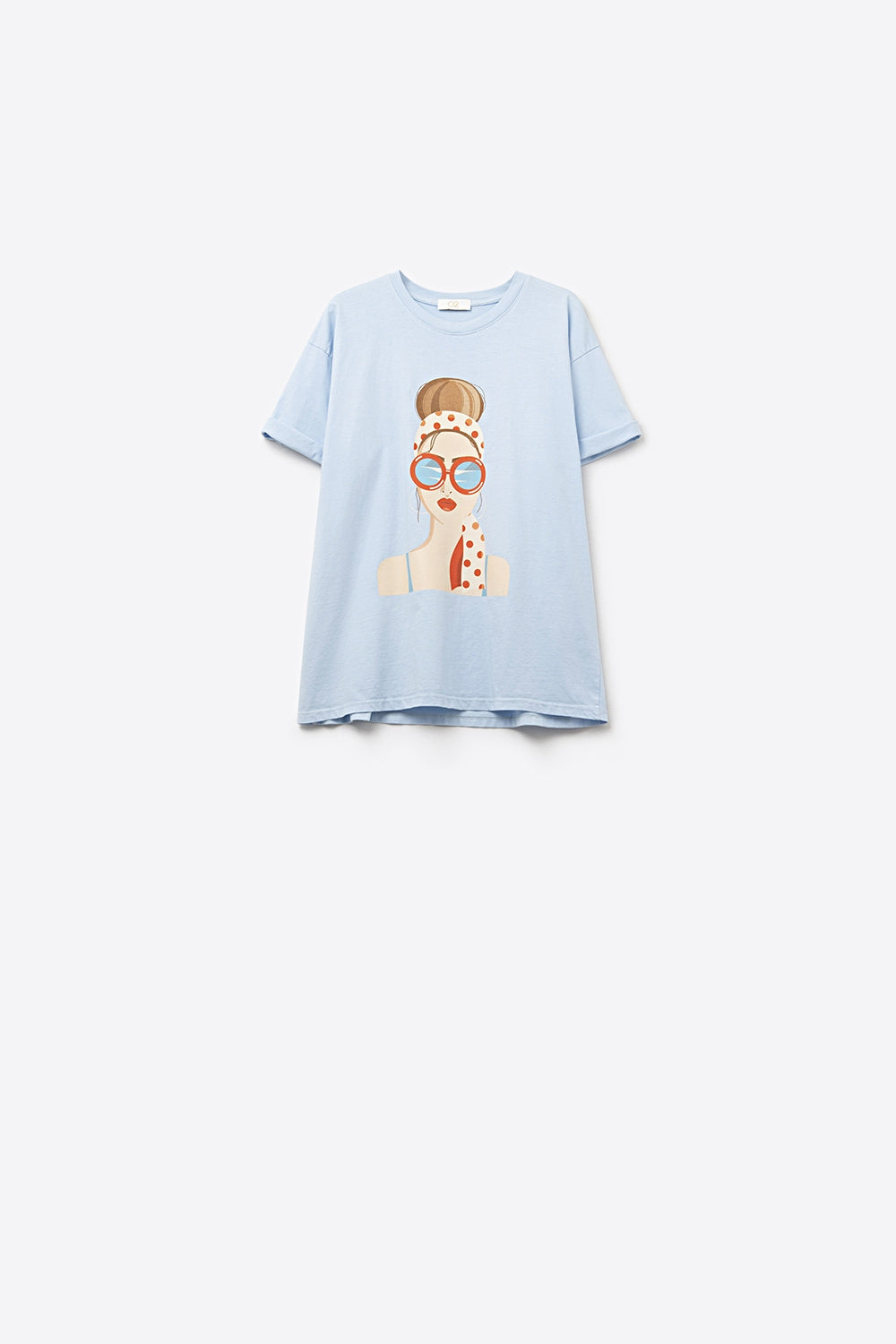 Q2 blue T-shirt made in Italy with a vintage girl graphic