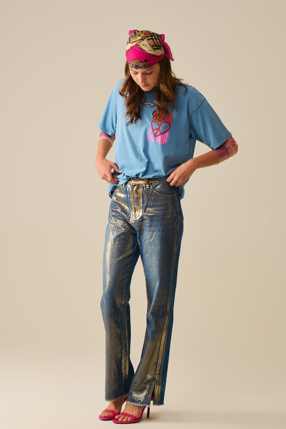 Blue T-Shirt made in italy with Love is Air and Heart with Peace logo