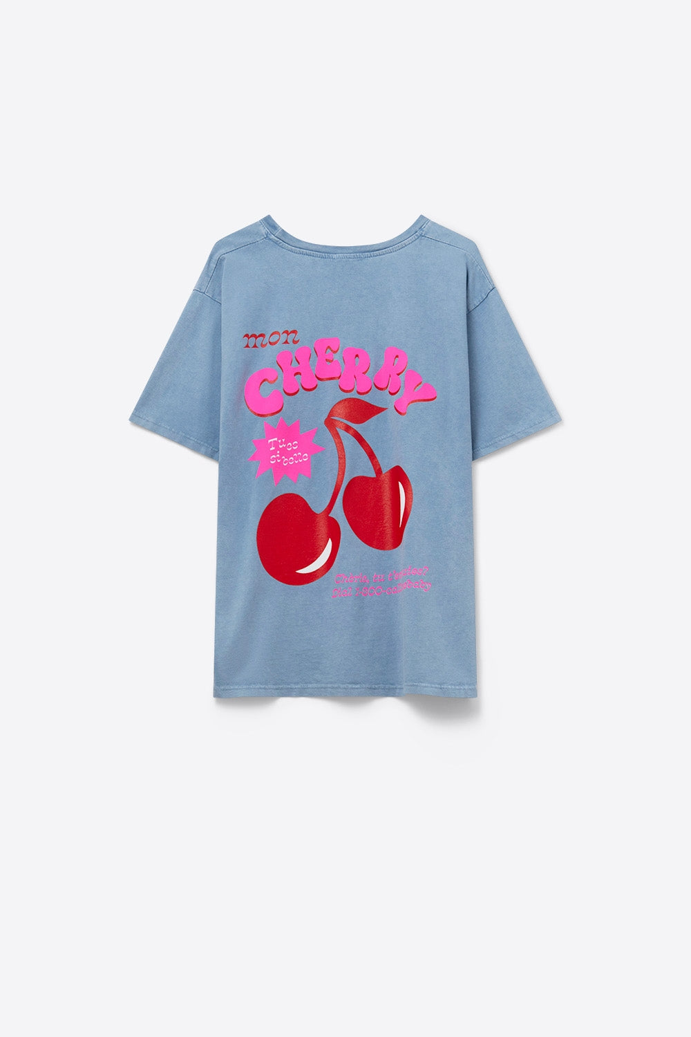 Blue T-shirt with Cherry in logo and letters