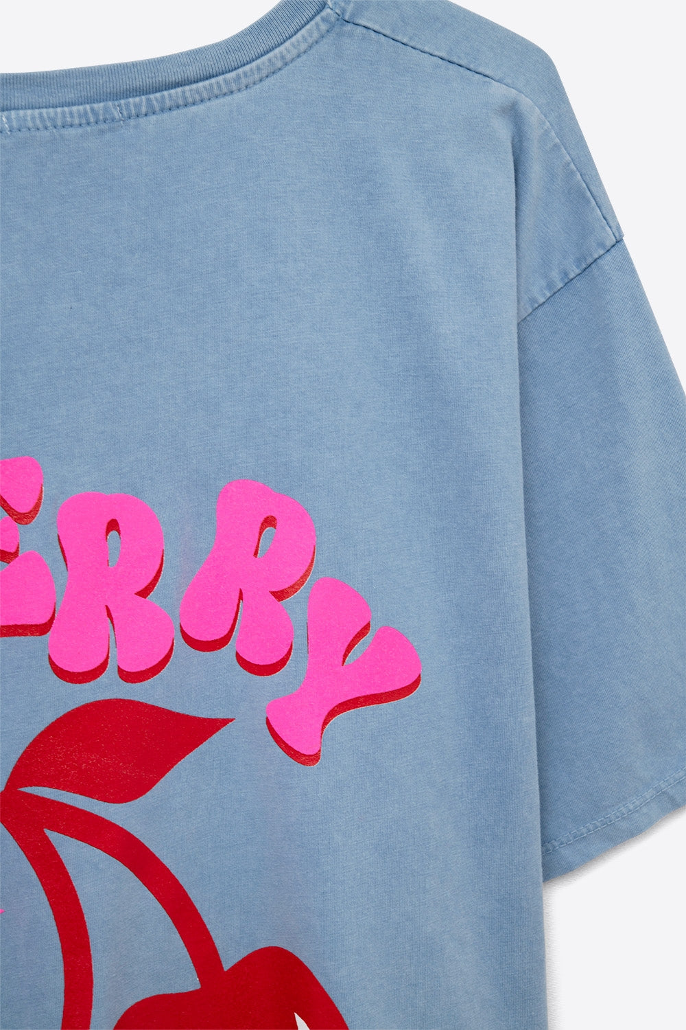 Blue T-shirt with Cherry in logo and letters