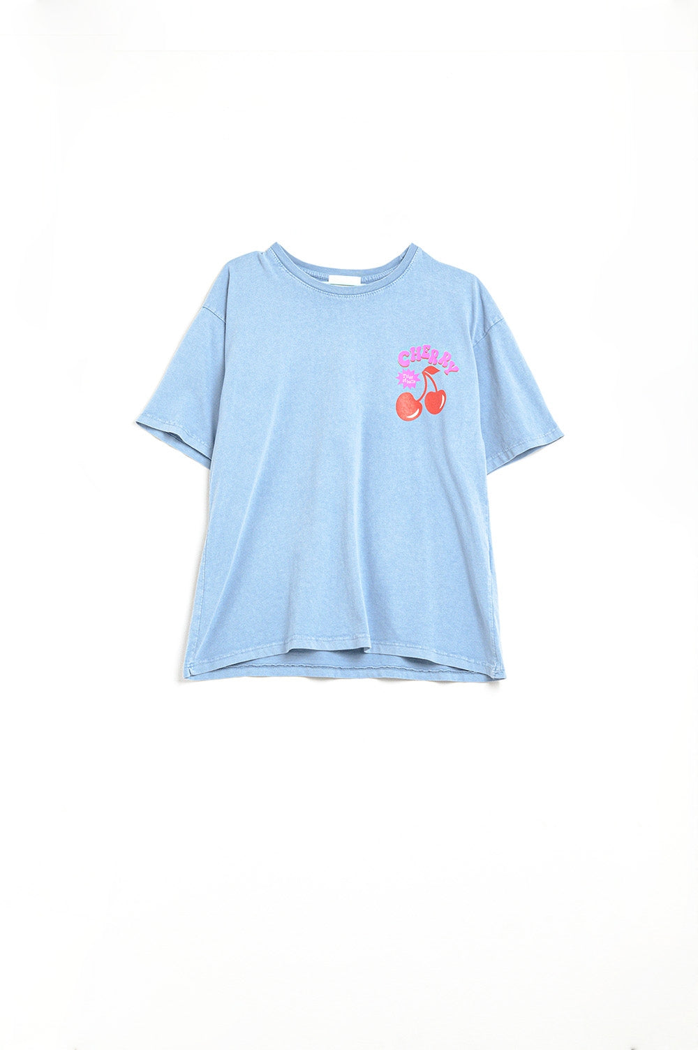 Q2 Blue T-shirt with Cherry in logo and letters