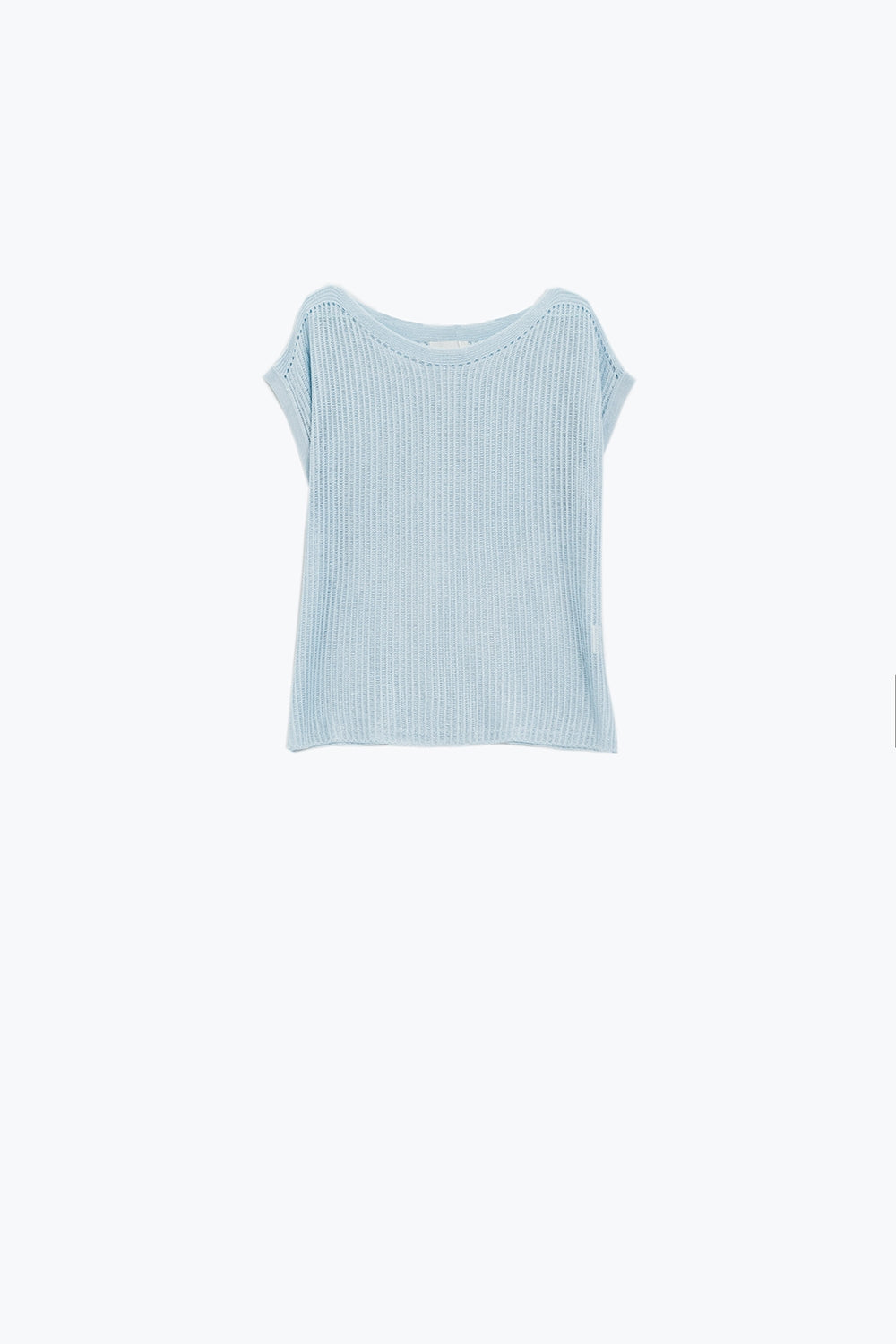 Q2 Boat Neck Ribbed Sweater With Cap Sleeves in blue