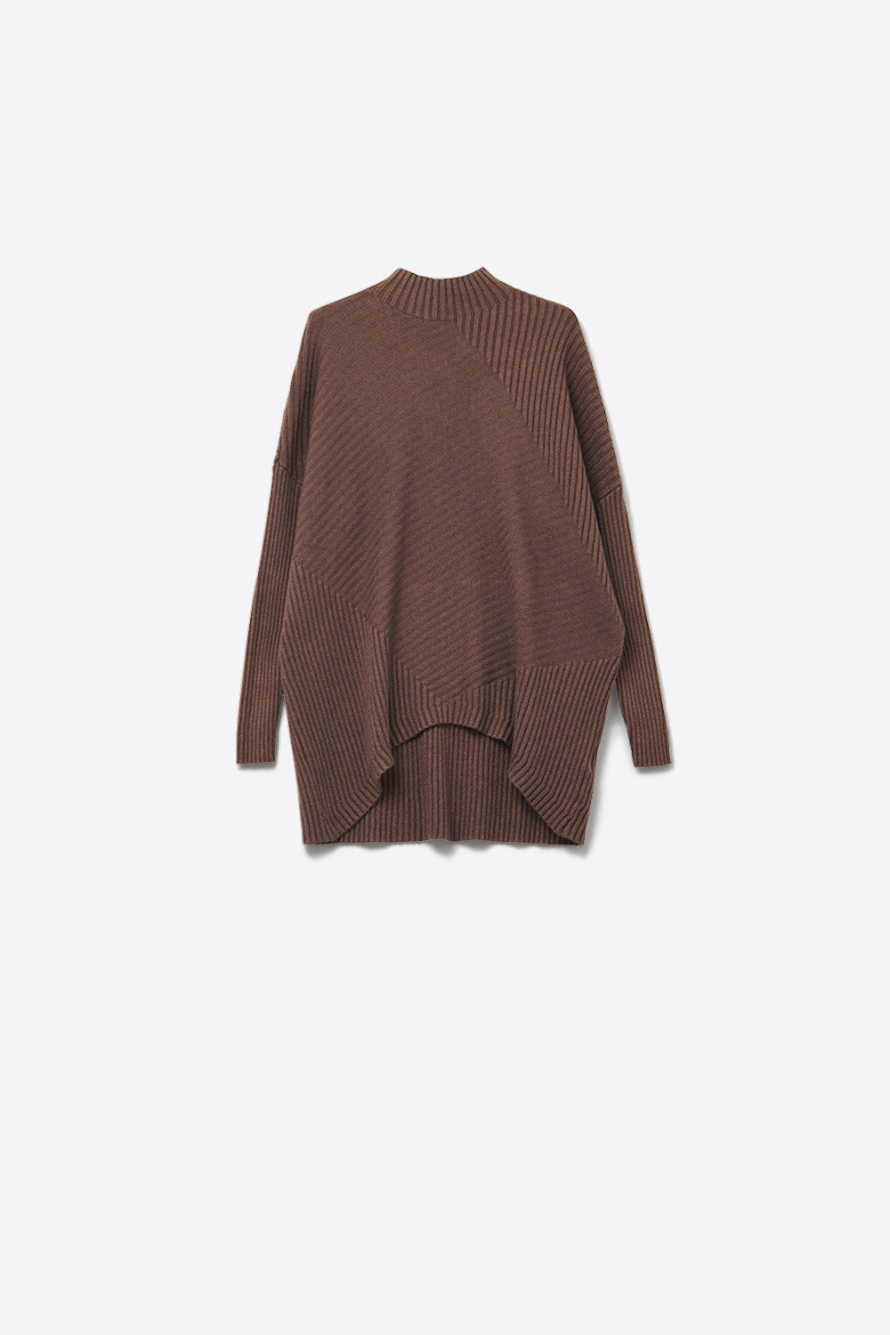 Q2 Brown Asymmetric Ribbed Knit Sweater Tunic