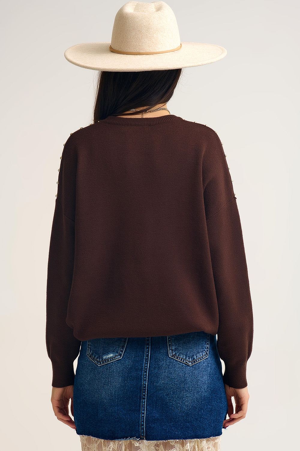 Brown Fringe Sweater with Metallic Details