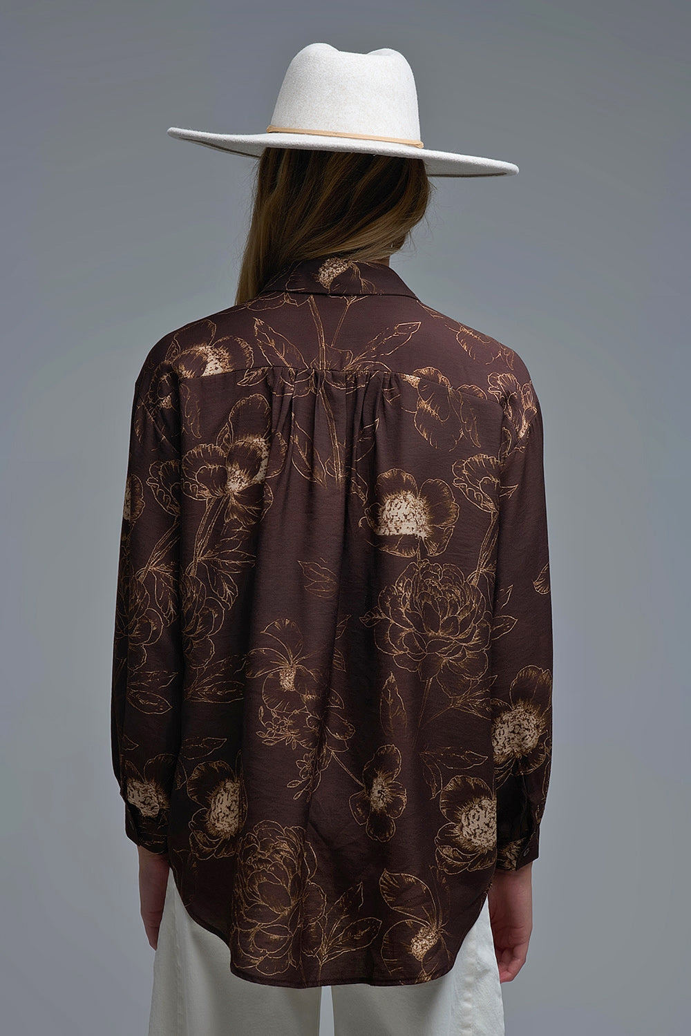 Brown Light-weight Flowy shirt in Autumnal Floral Print