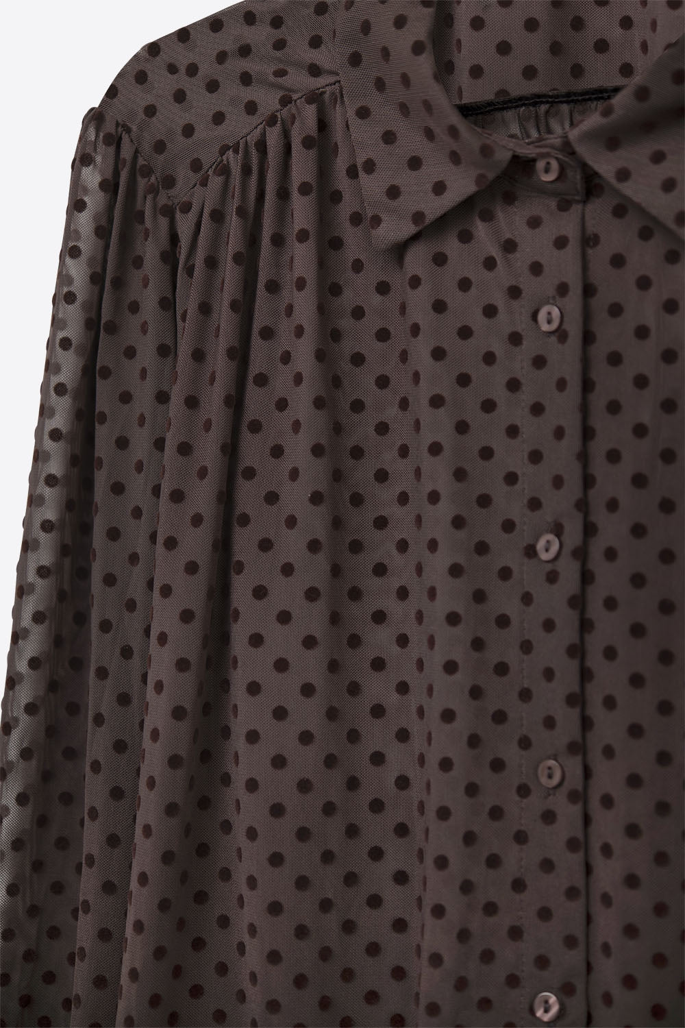 Brown Polka-Dot Button-Up Shirt in chiffon