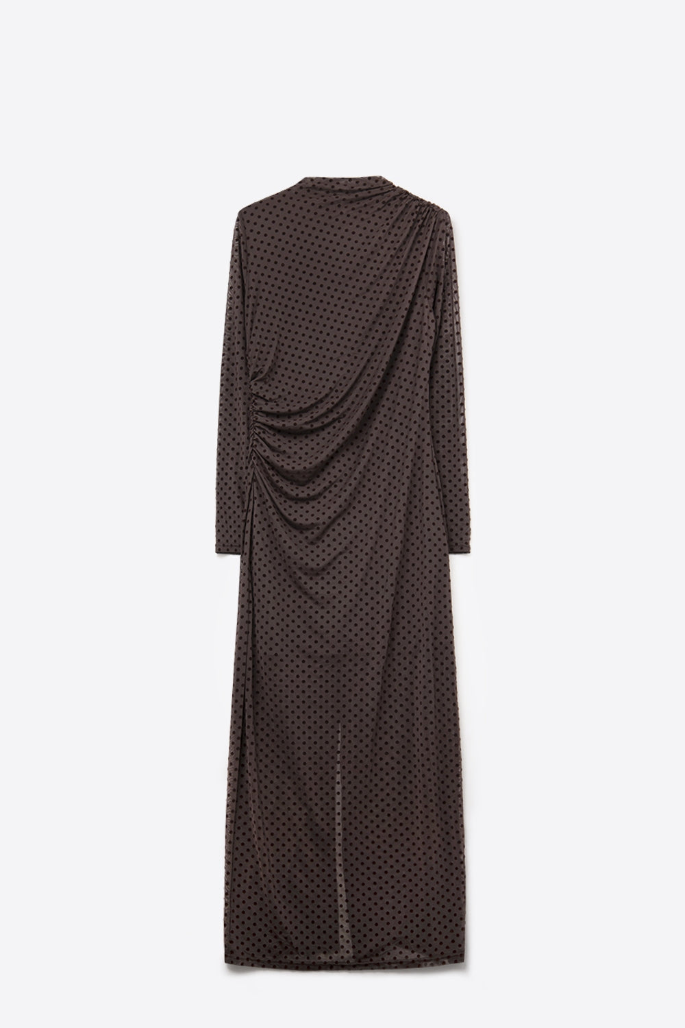 Brown Polka Dot Maxi Dress in sheer fabric
