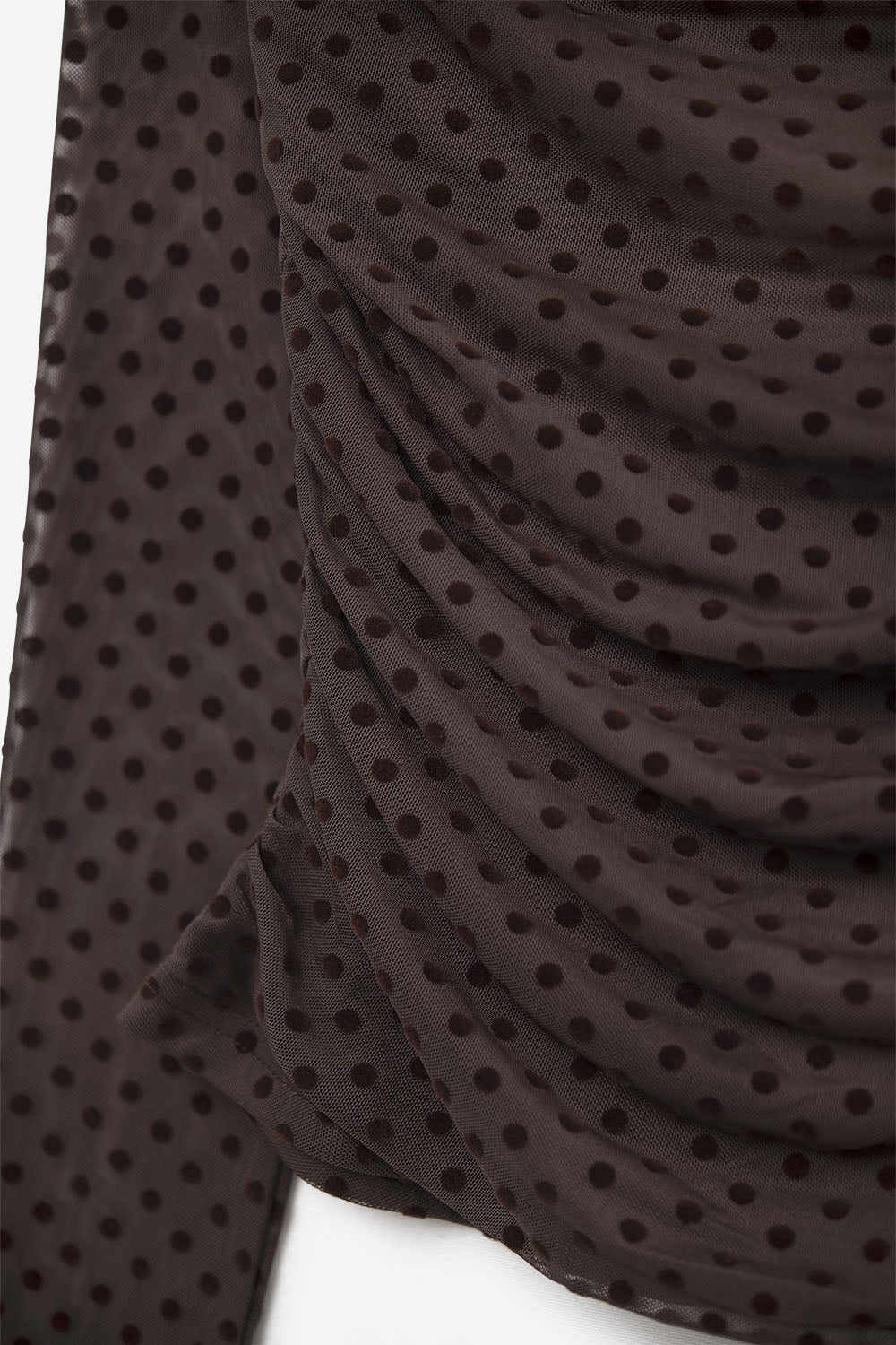 Brown Polka Dot Top in elastic sheer fabric