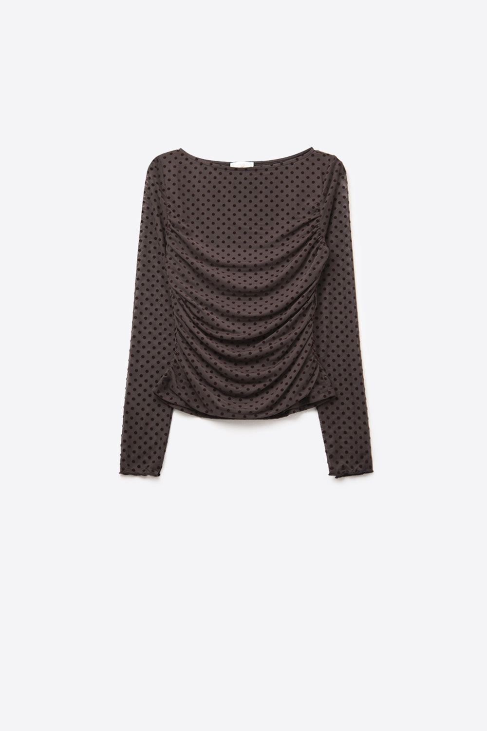 Brown Polka Dot Top in elastic sheer fabric