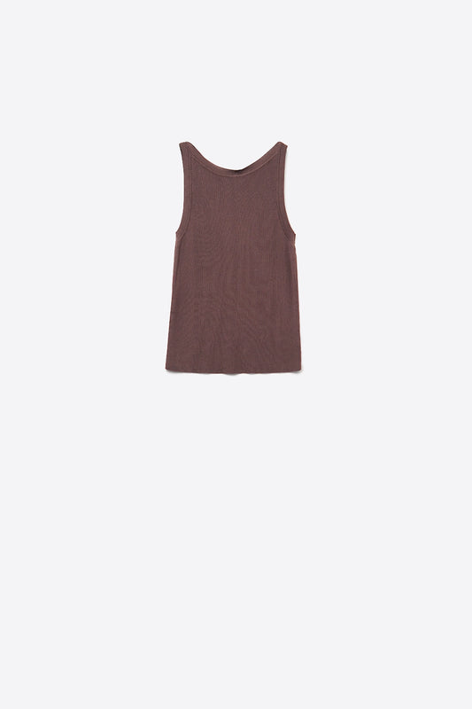 Q2 Brown Ribbed Sleeveless Top