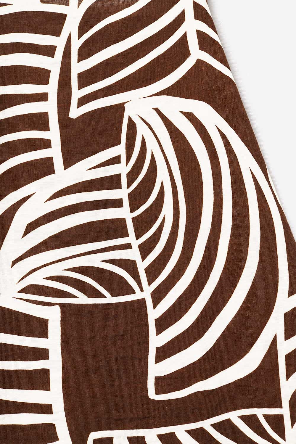 Brown Sleeveless Halter Top with White Leaf Print