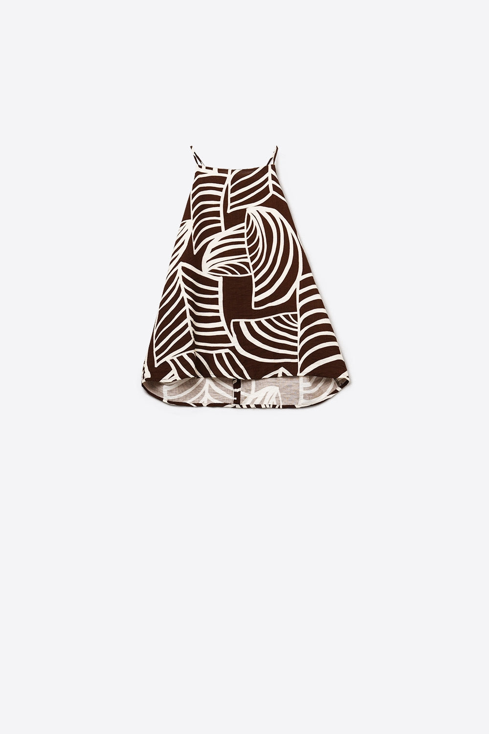 Brown Sleeveless Halter Top with White Leaf Print
