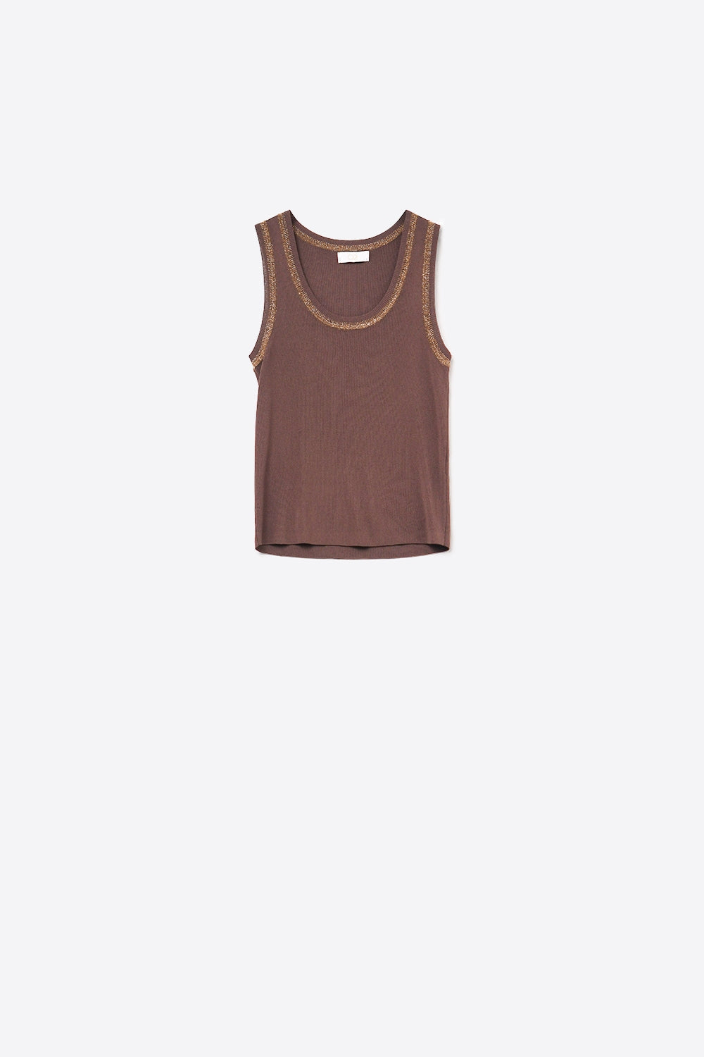 Q2 Brown Sleeveless Knit Top with Metallic Trim