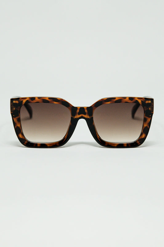 Q2 Brown Square sunglasses with animal print