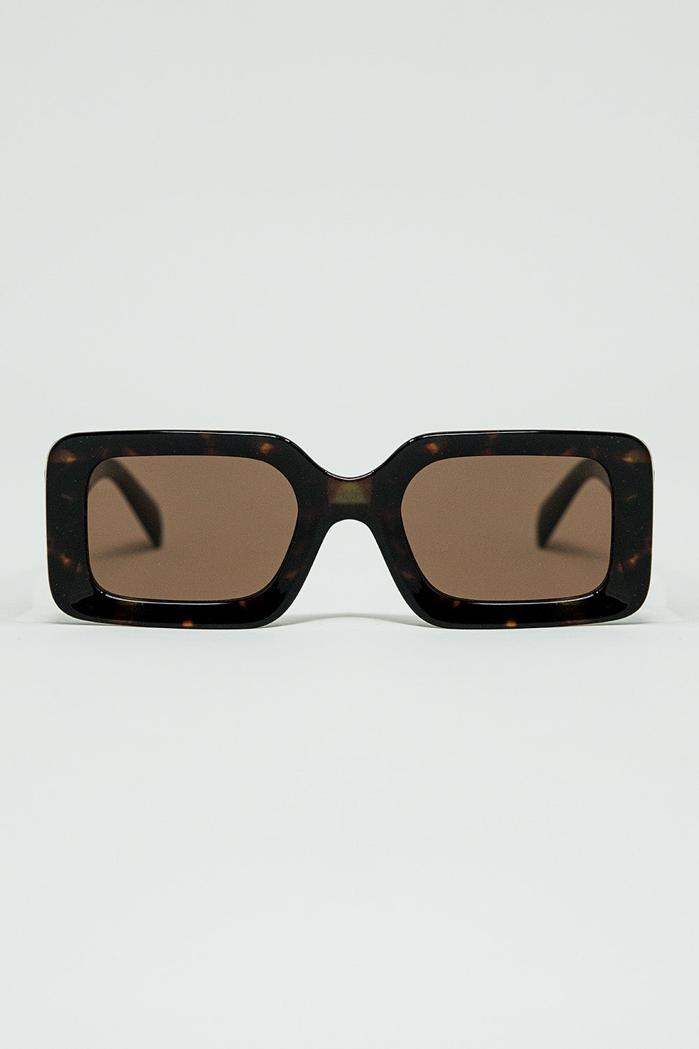 Q2 brown square sunglasses with green animal print on the side