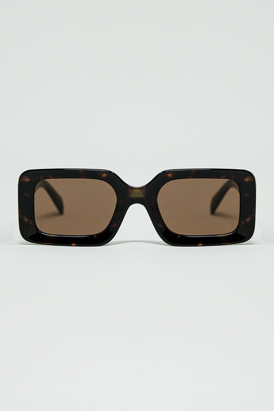 Q2 brown square sunglasses with green animal print on the side