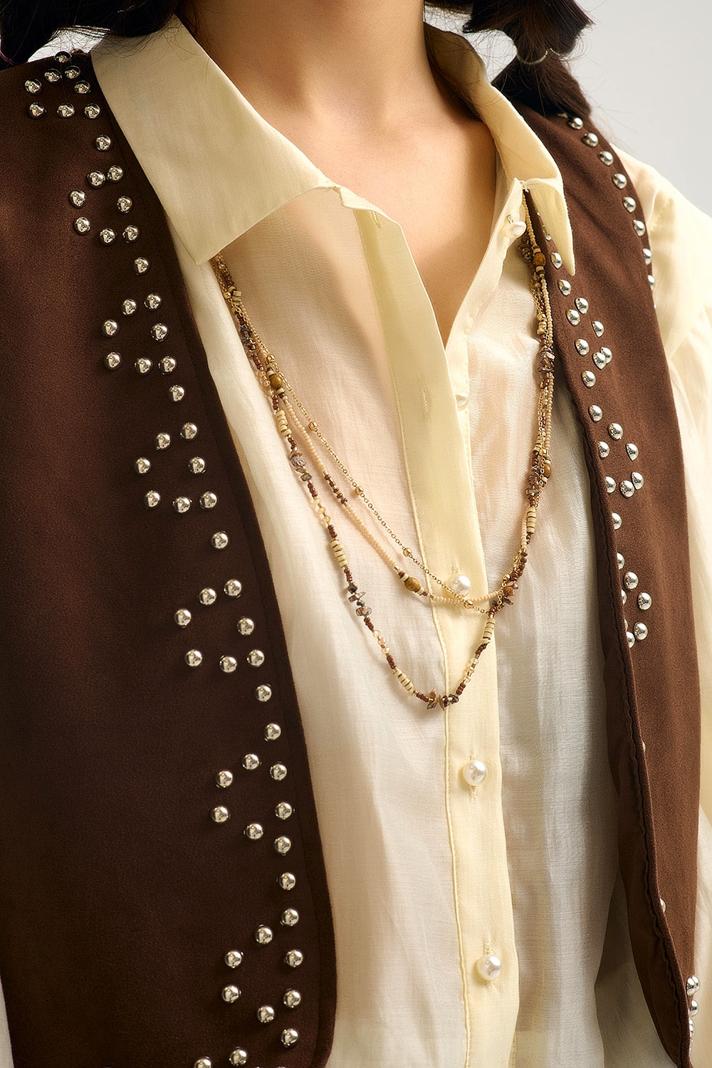 Brown Vest with Metallic Stud Details