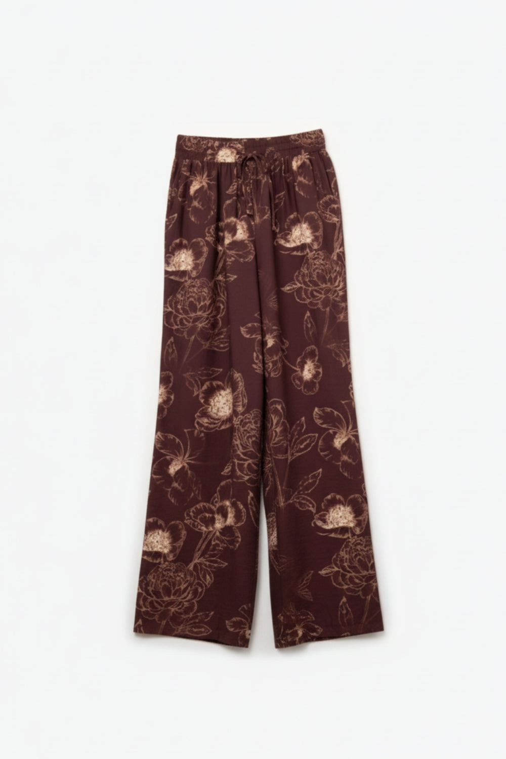 burgundy Light-weight Flowy Pants in Autumnal Floral Print