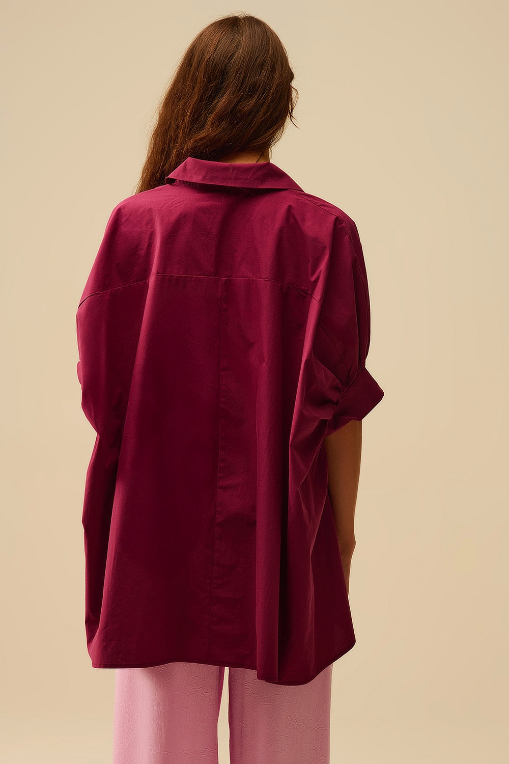 Burgundy Oversized Blouse with Short Sleeve