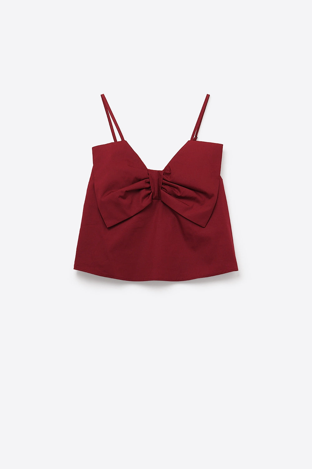 Burgundy poplin crop top with bow detail