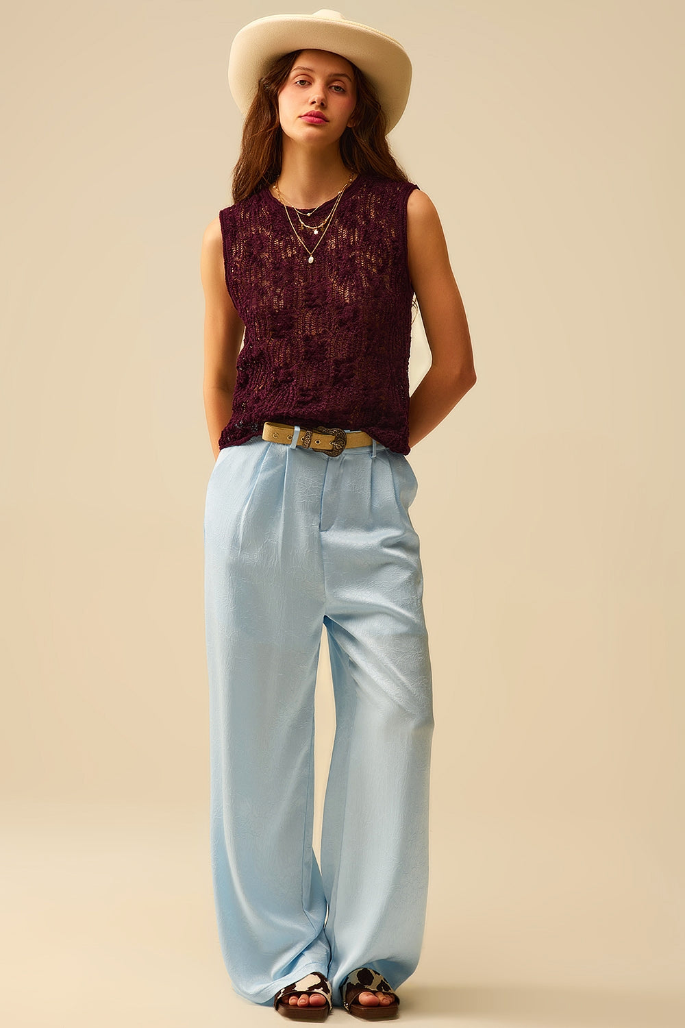 Burgundy Purple Crochet Sleeveless Sweater