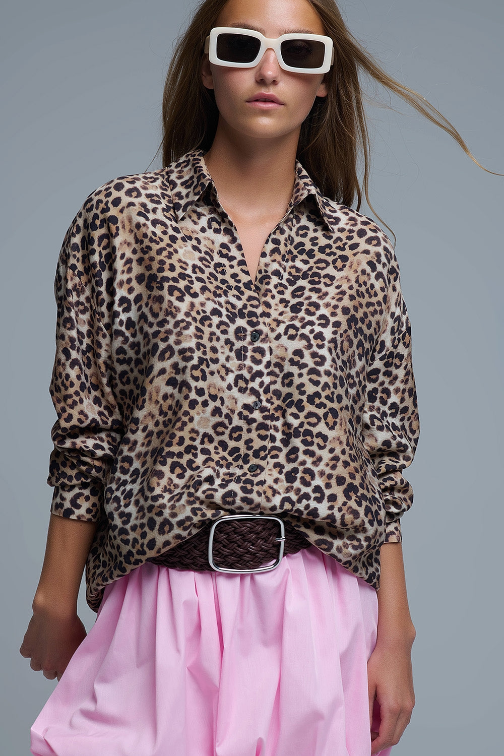 Button-Down Oversized Leopard Print Shirt
