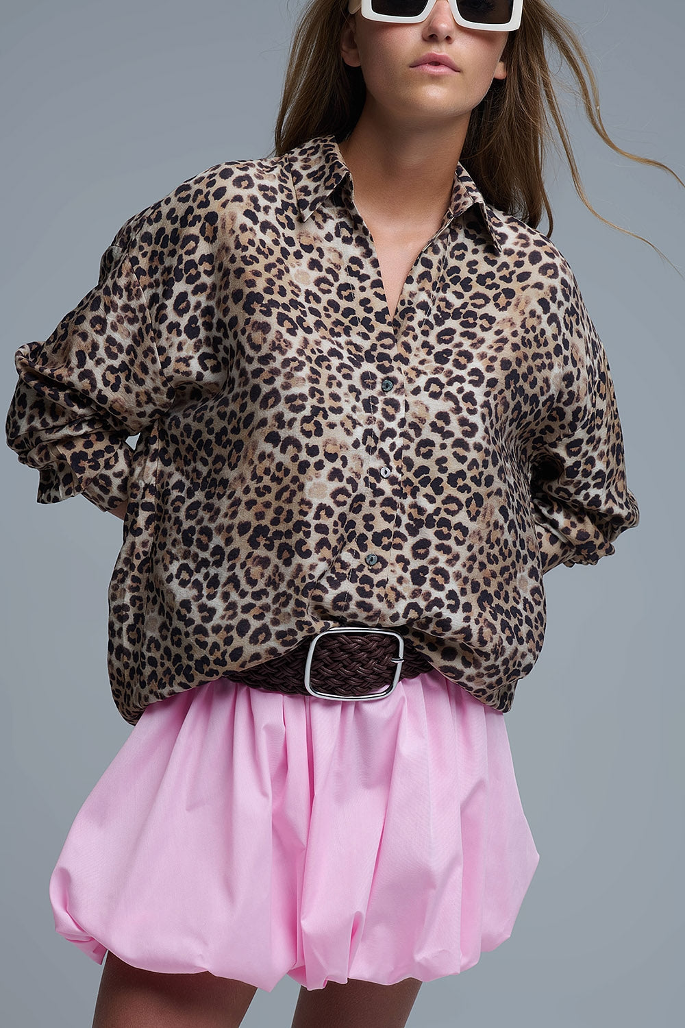 Button-Down Oversized Leopard Print Shirt