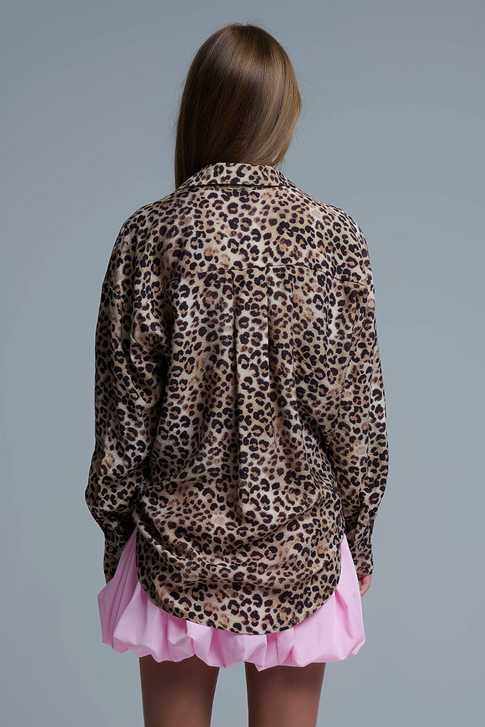 Button-Down Oversized Leopard Print Shirt
