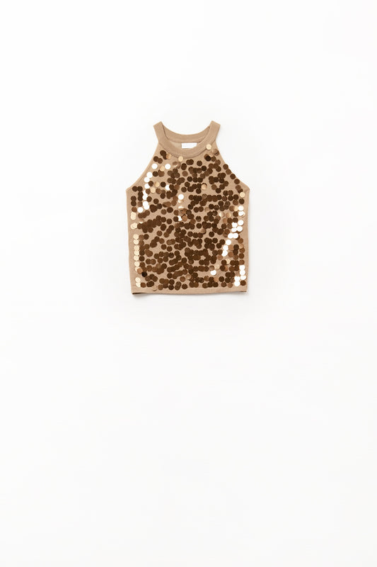 Q2 Camel knit top with sequin detail