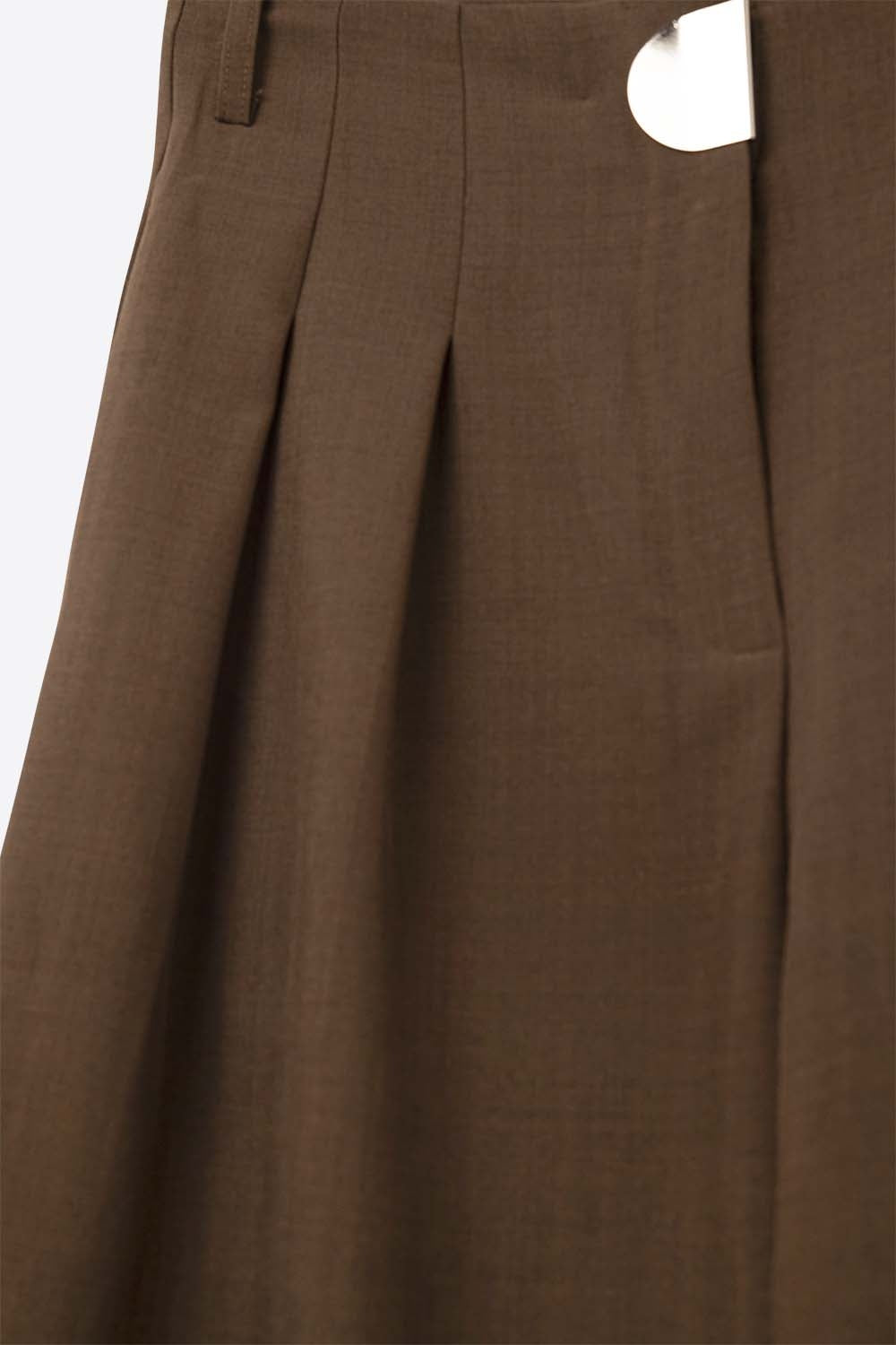 Camel pleated Wide Pants with with metal buckle