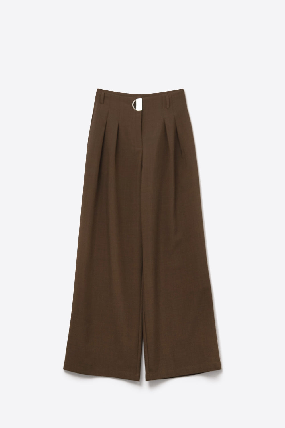Camel pleated Wide Pants with with metal buckle