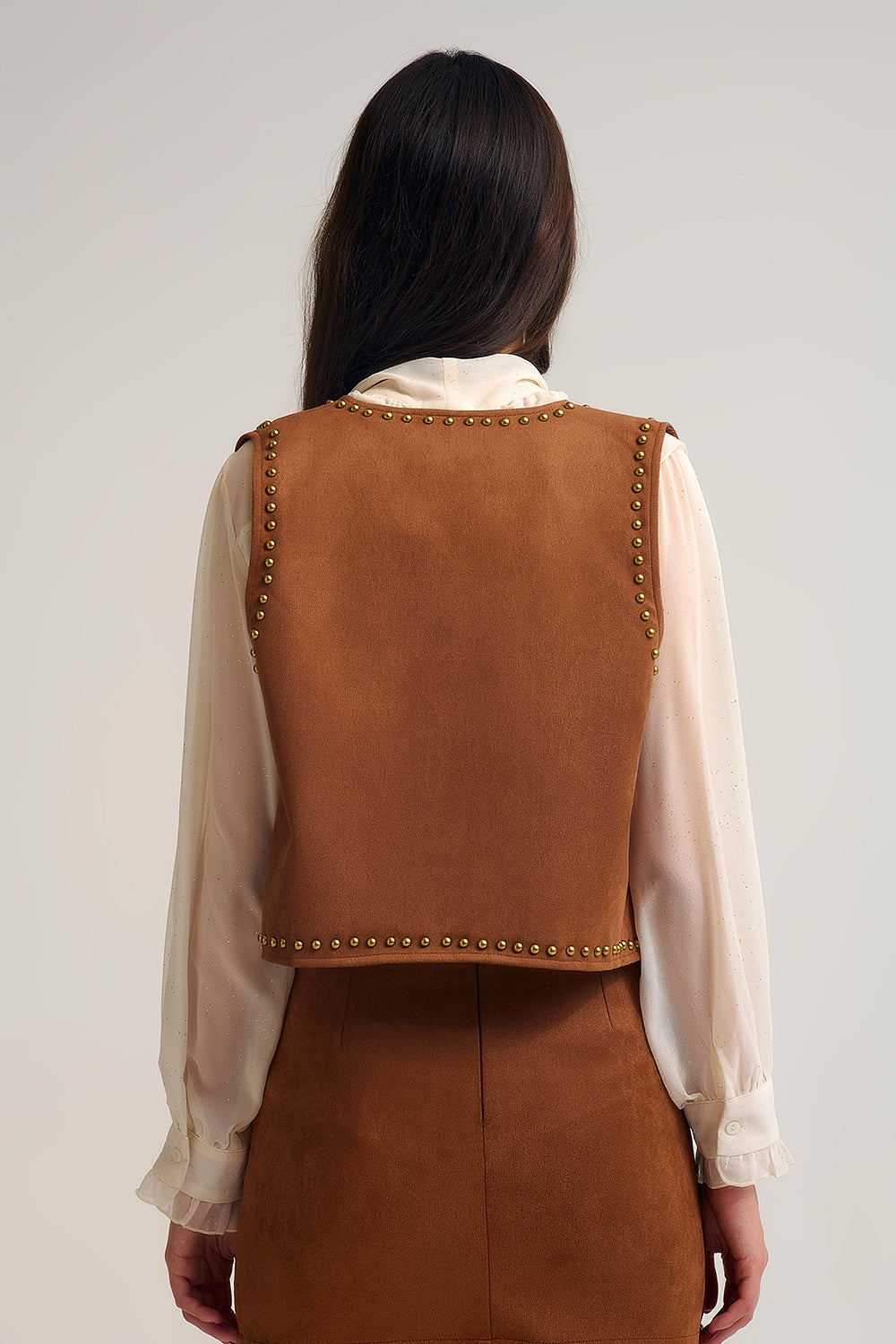 Camel Vest with Metallic Stud Details