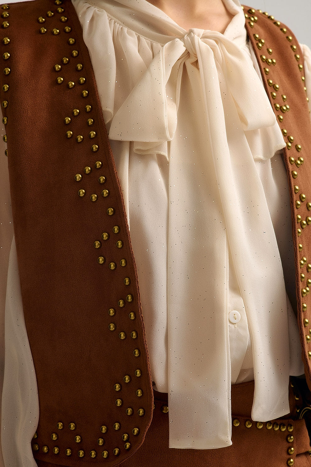 Camel Vest with Metallic Stud Details
