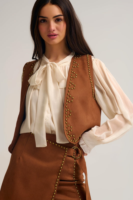 Q2 Camel Vest with Metallic Stud Details